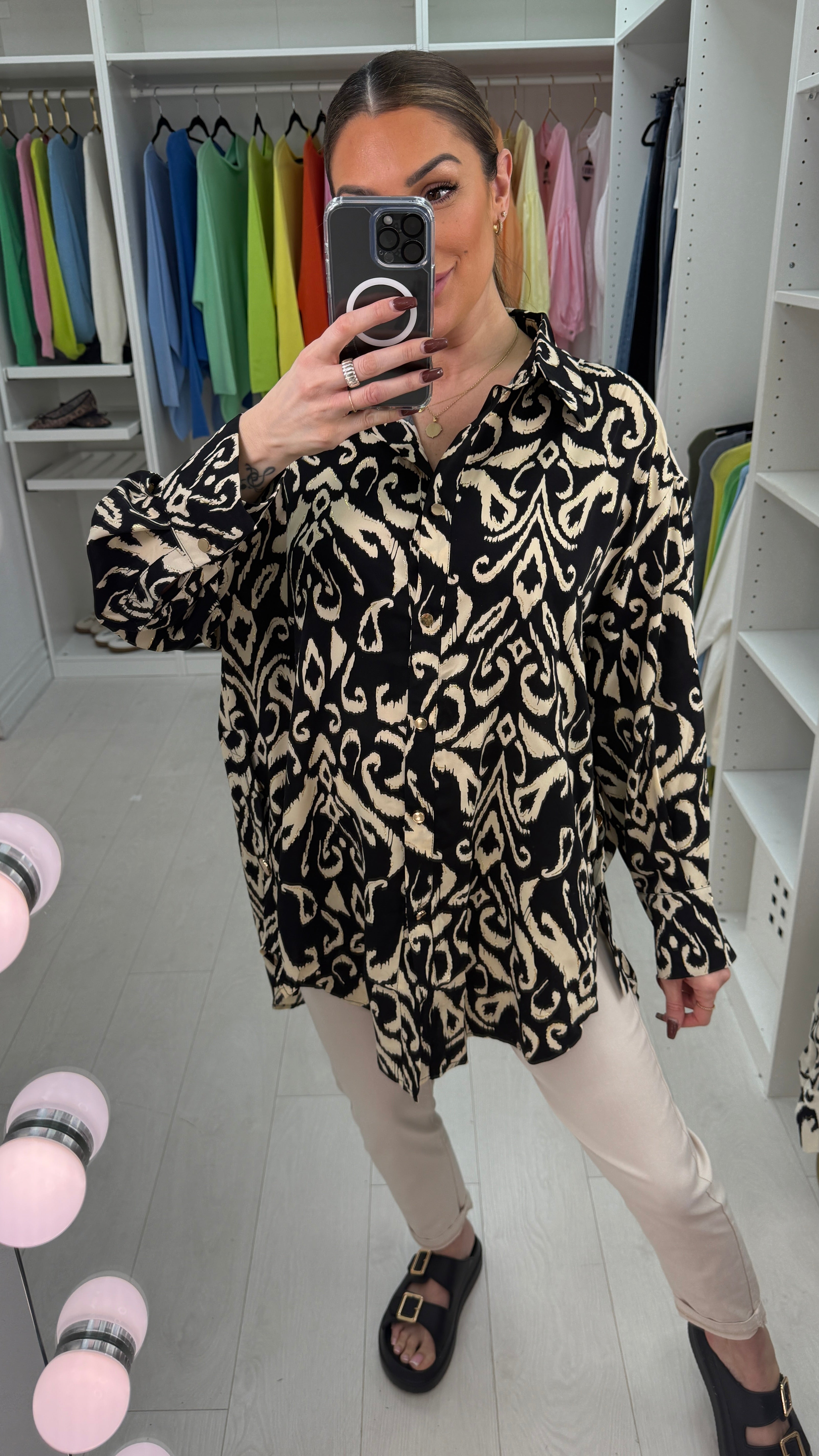 Oriavella Abstract Print Loose Fit Shirt