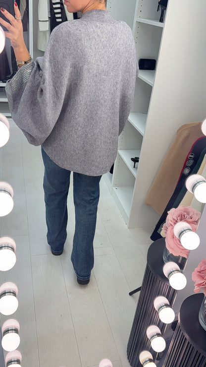 Ramona Plain Diamante Sleeve Detail Loose Fit Jumper