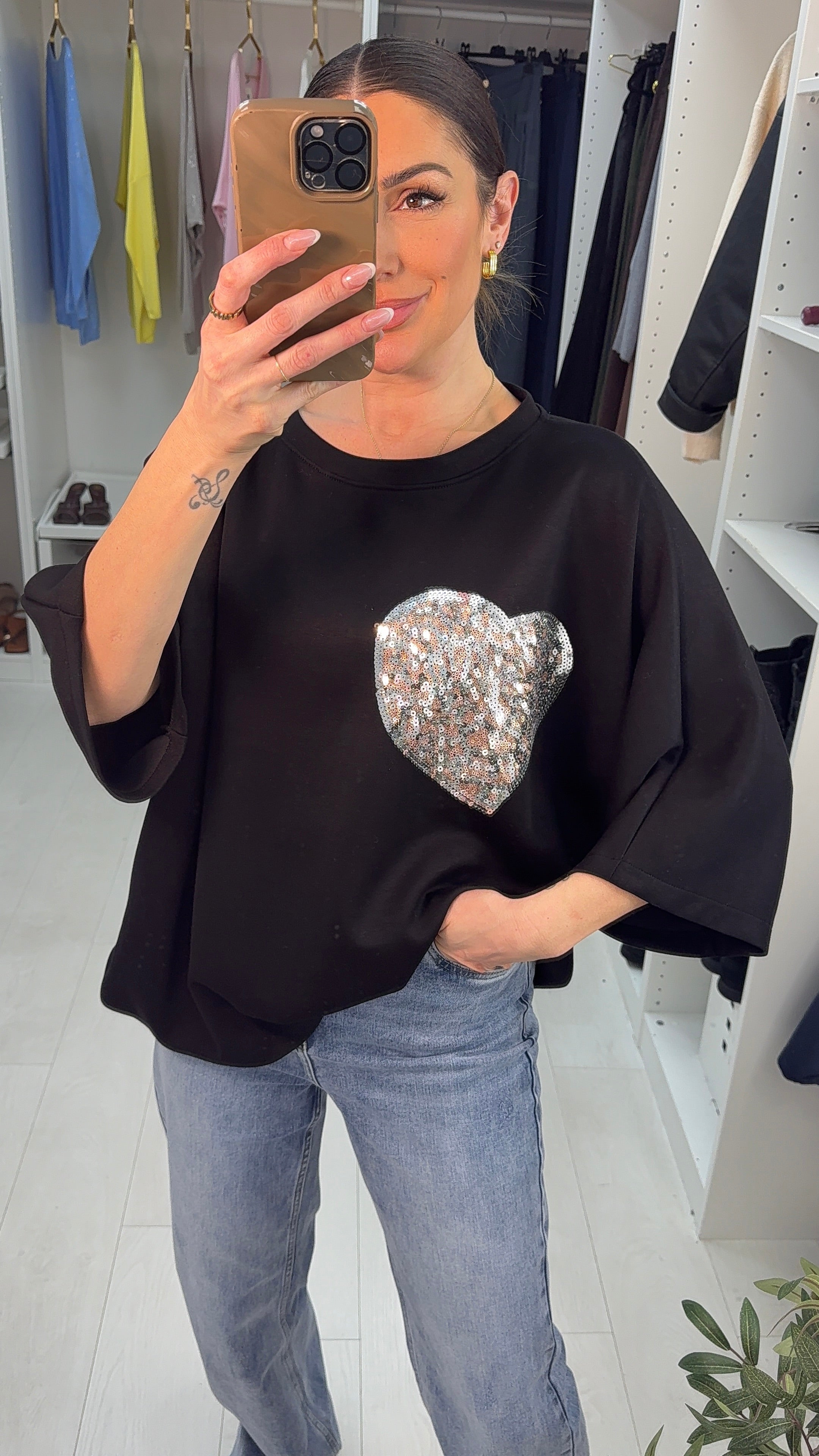 Brigitta Sequin Heart Detail Loose Fit Top