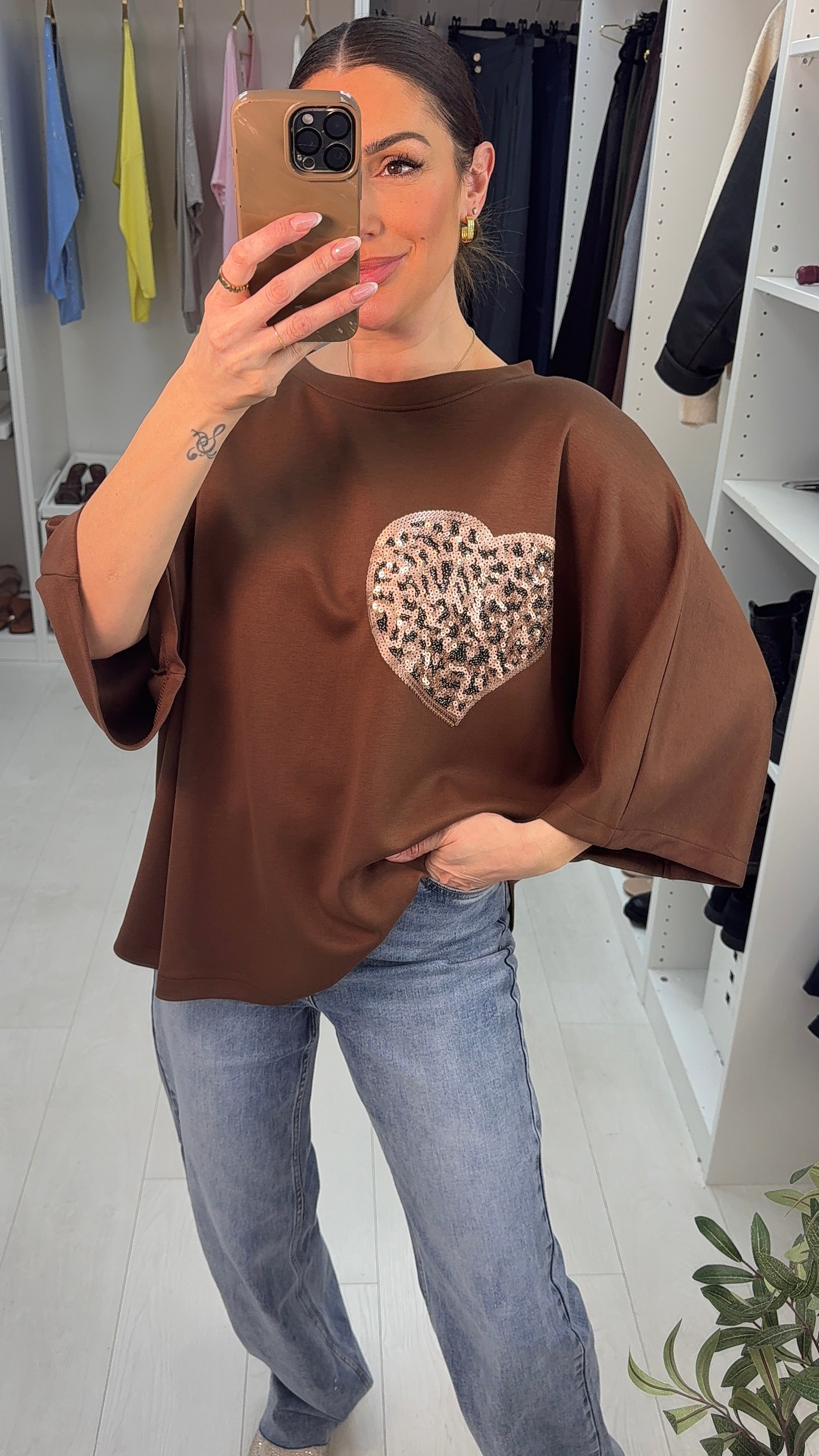 Brigitta Sequin Heart Detail Loose Fit Top