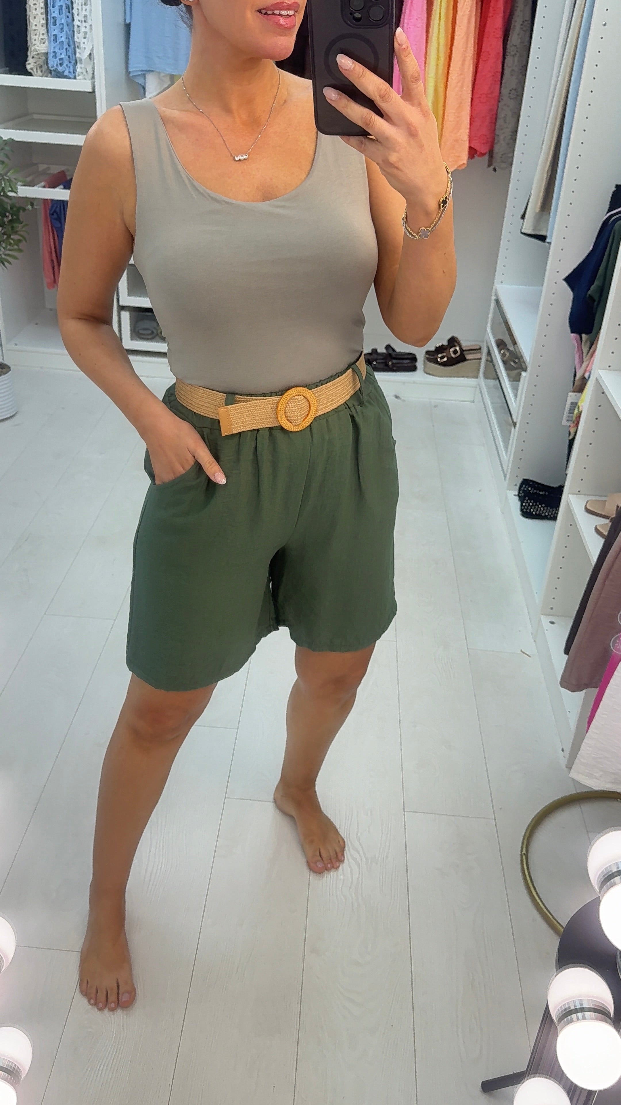 Nina Plain Elasticated Waist Belted Shorts