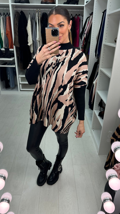 Shelley High Neck Animal Print Oversized Jumper