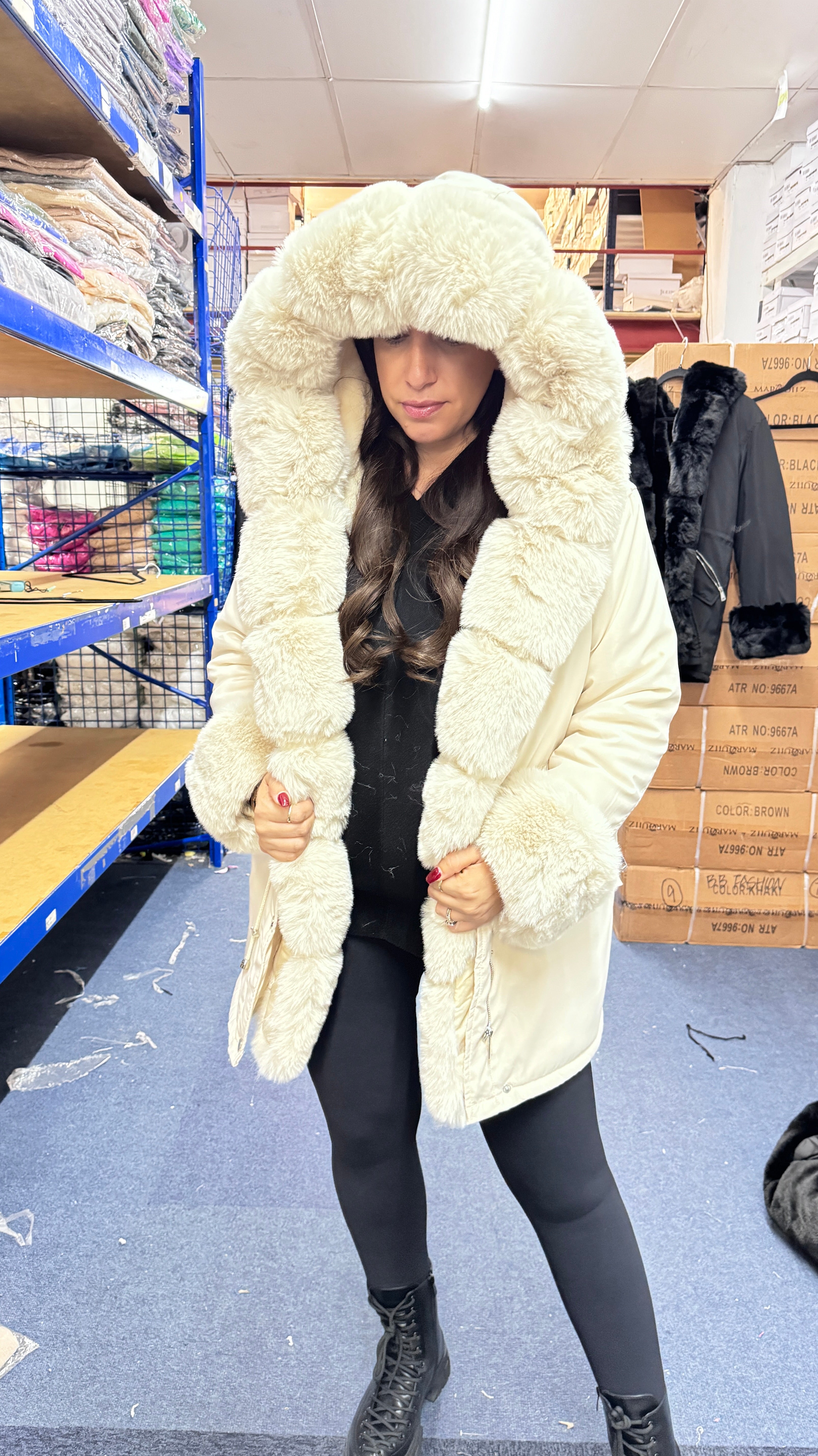 Amaya Faux Fur Hooded Toggle Coat