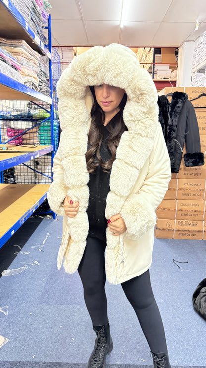 Amaya Faux Fur Hooded Toggle Coat