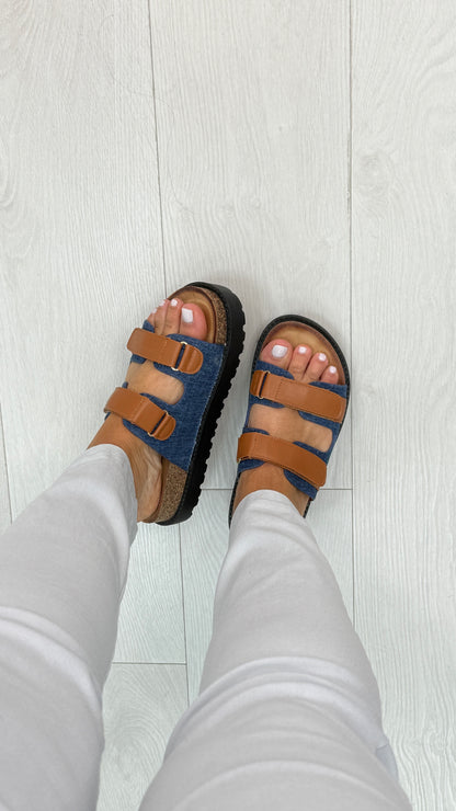 Antonia Velcro Cork Platform Sliders