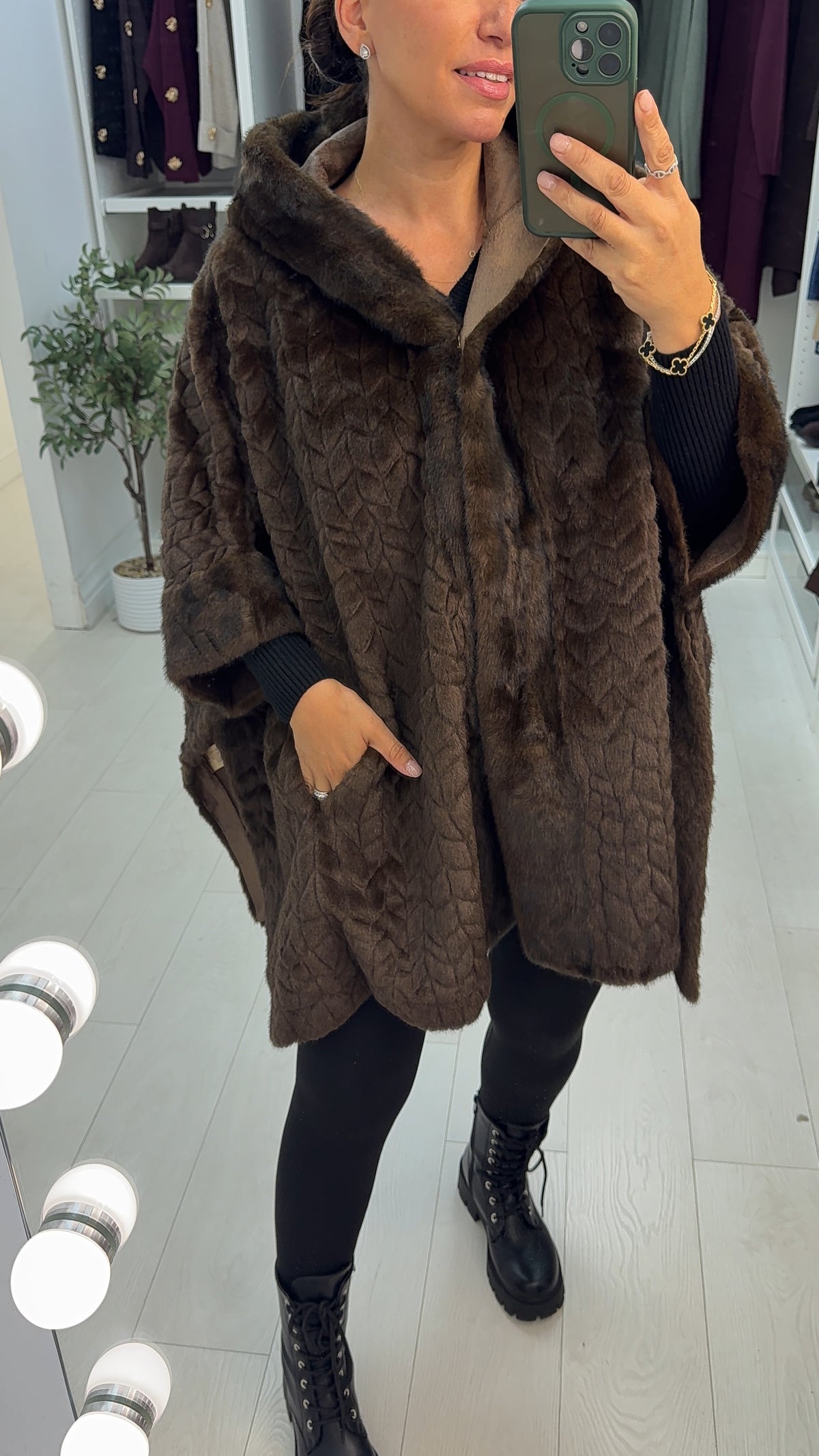 Elly Faux Fur Hooded Poncho