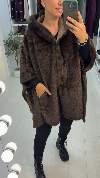 Elly Faux Fur Hooded Poncho
