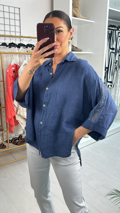 Ezryn Crochet Detail Linen Shirt