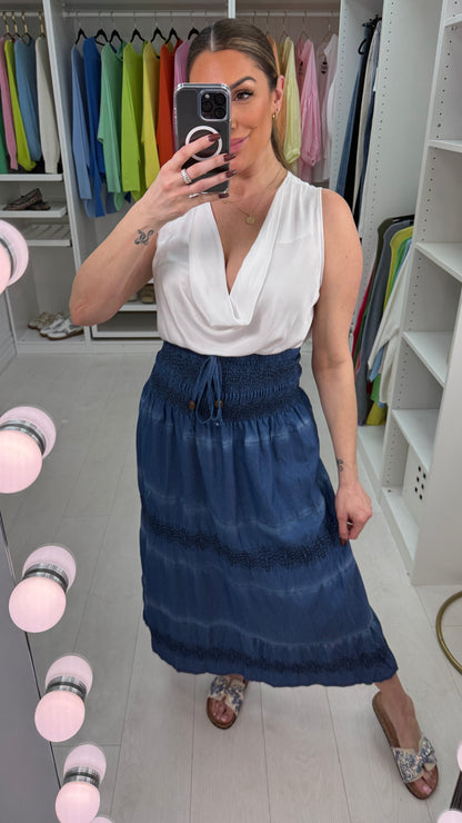 Ruth Elasticated High Waist Denim Skirt