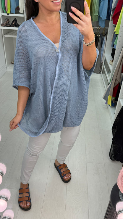 Missy Plain Crochet Draped Wrap-Effect Top