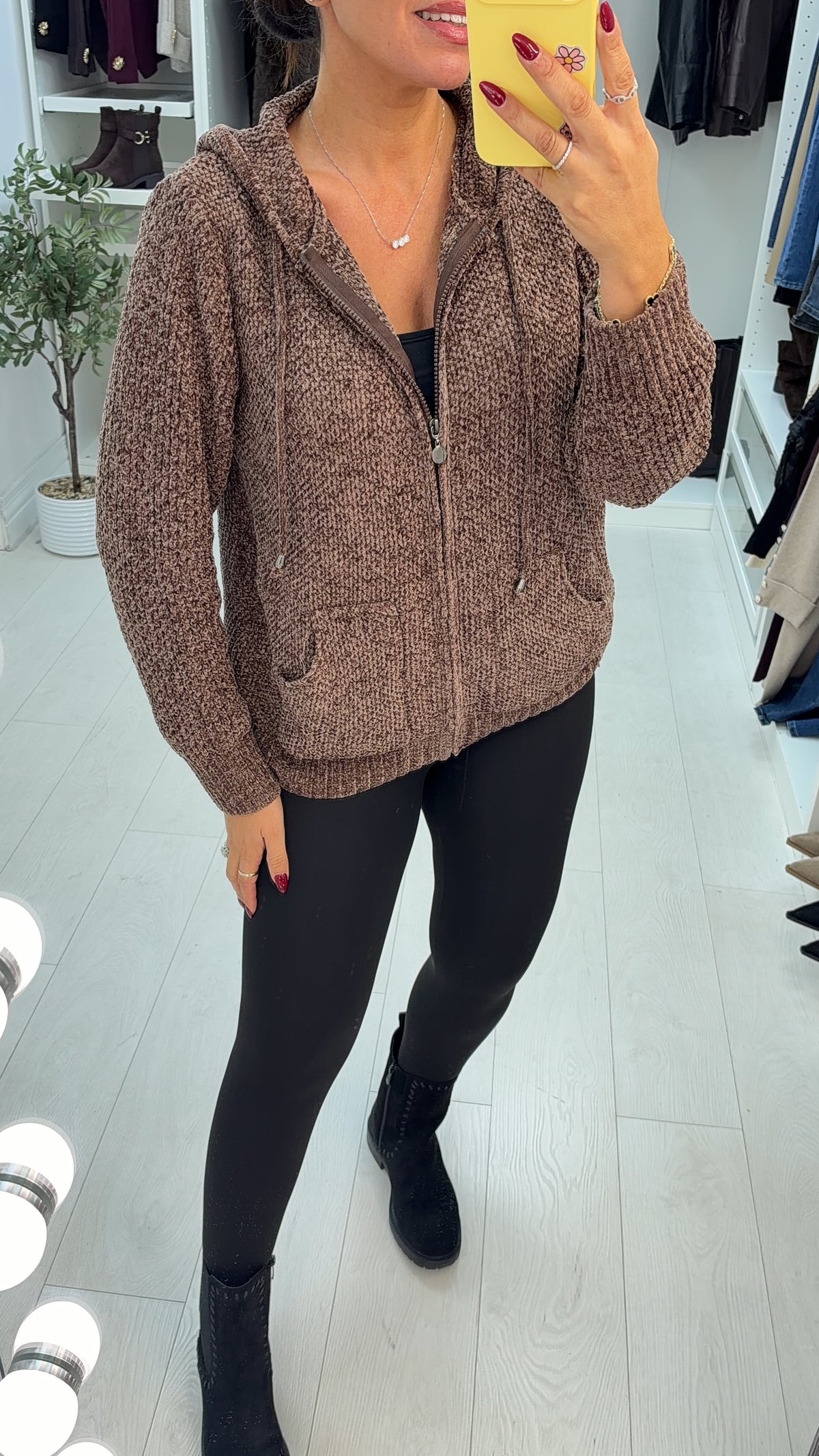 Maylin Plain Zip Front Chenile Hoodie