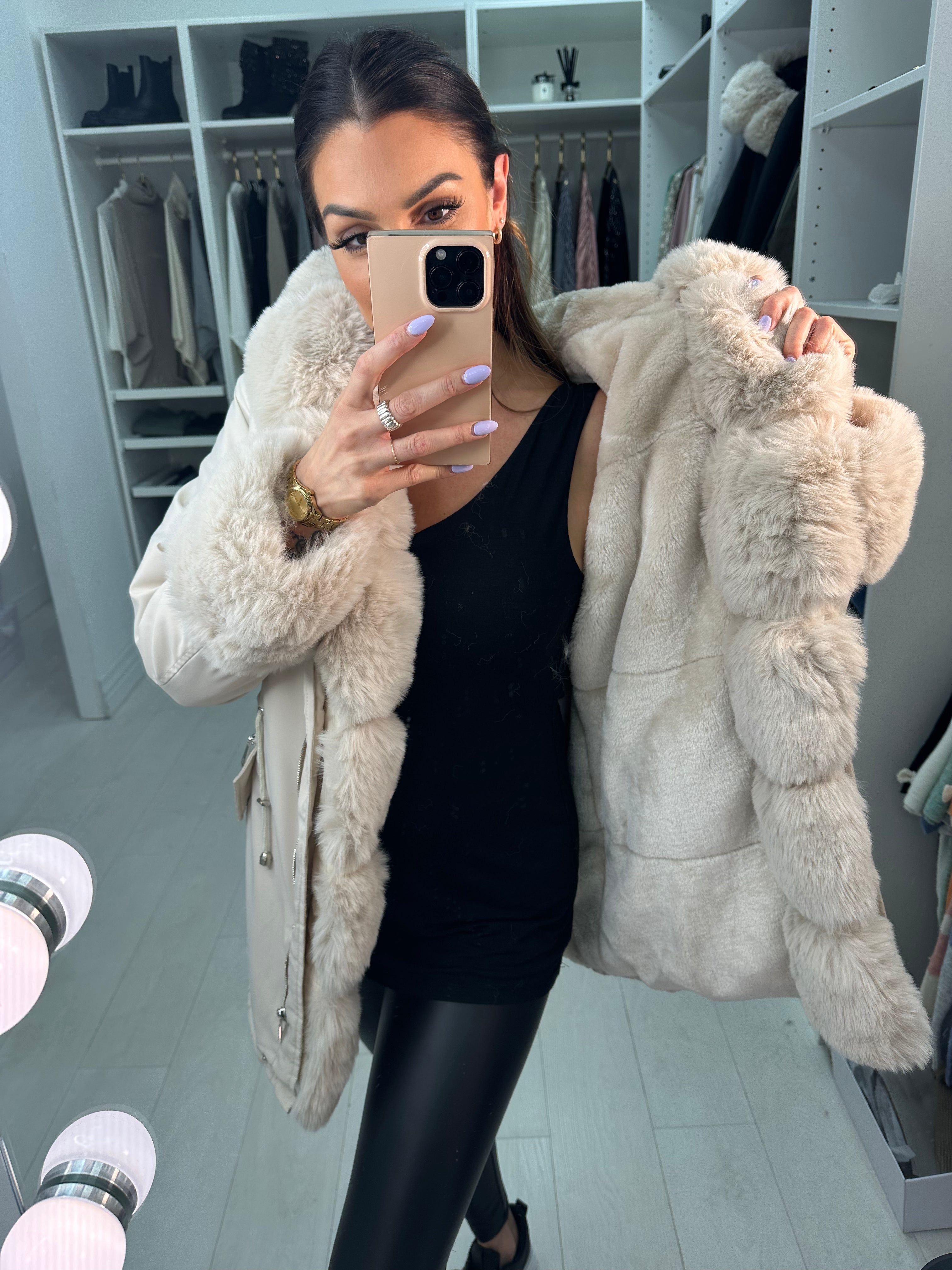 Amaya Faux Fur Hooded Toggle Coat