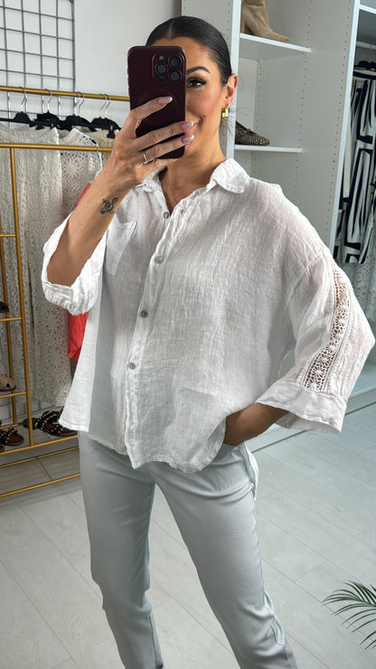 Ezryn Crochet Detail Linen Shirt