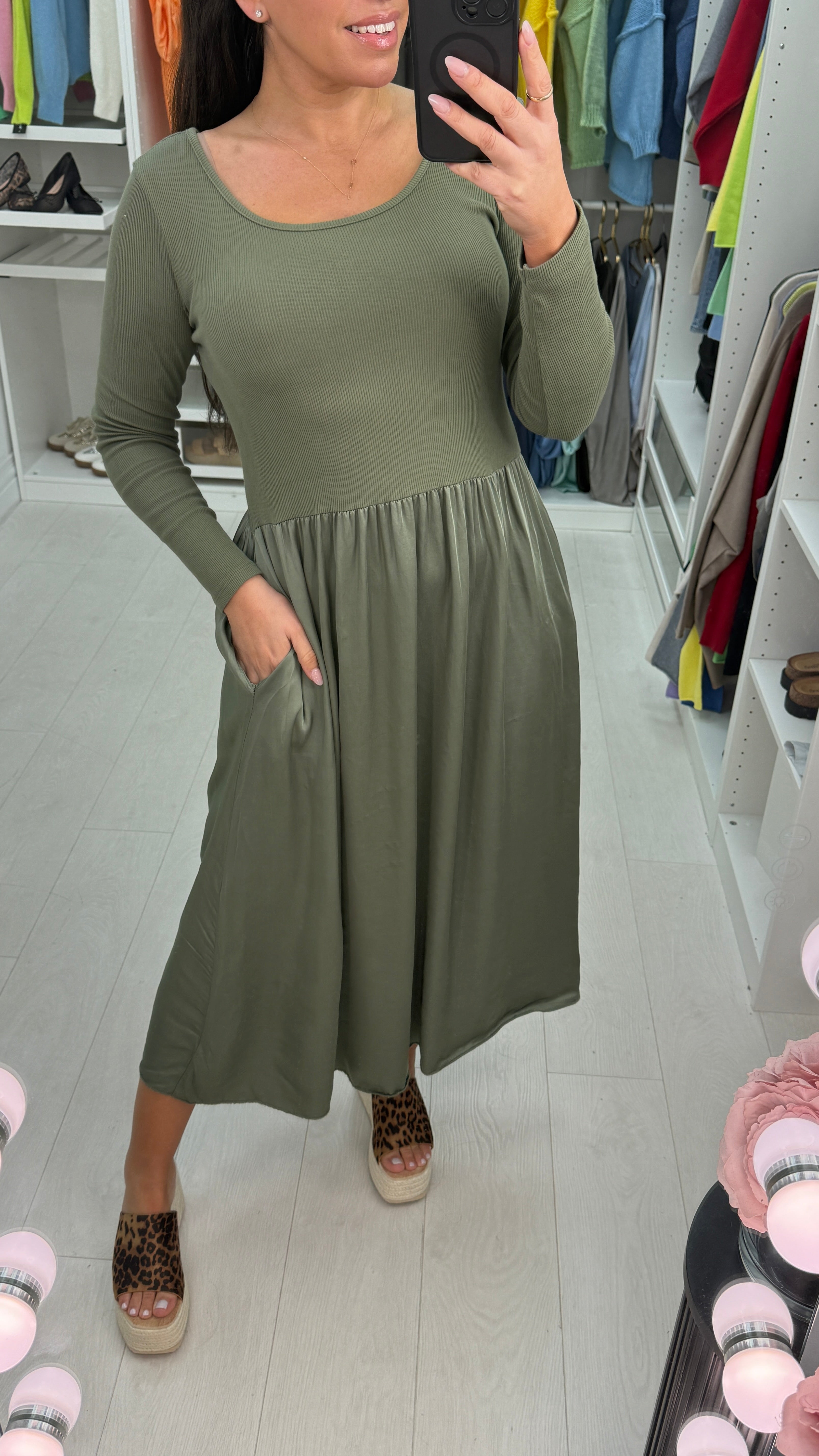 Amanda Plain Long Sleeve Poplin Satin Dress