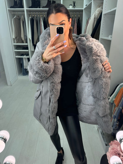 Amaya Faux Fur Hooded Toggle Coat