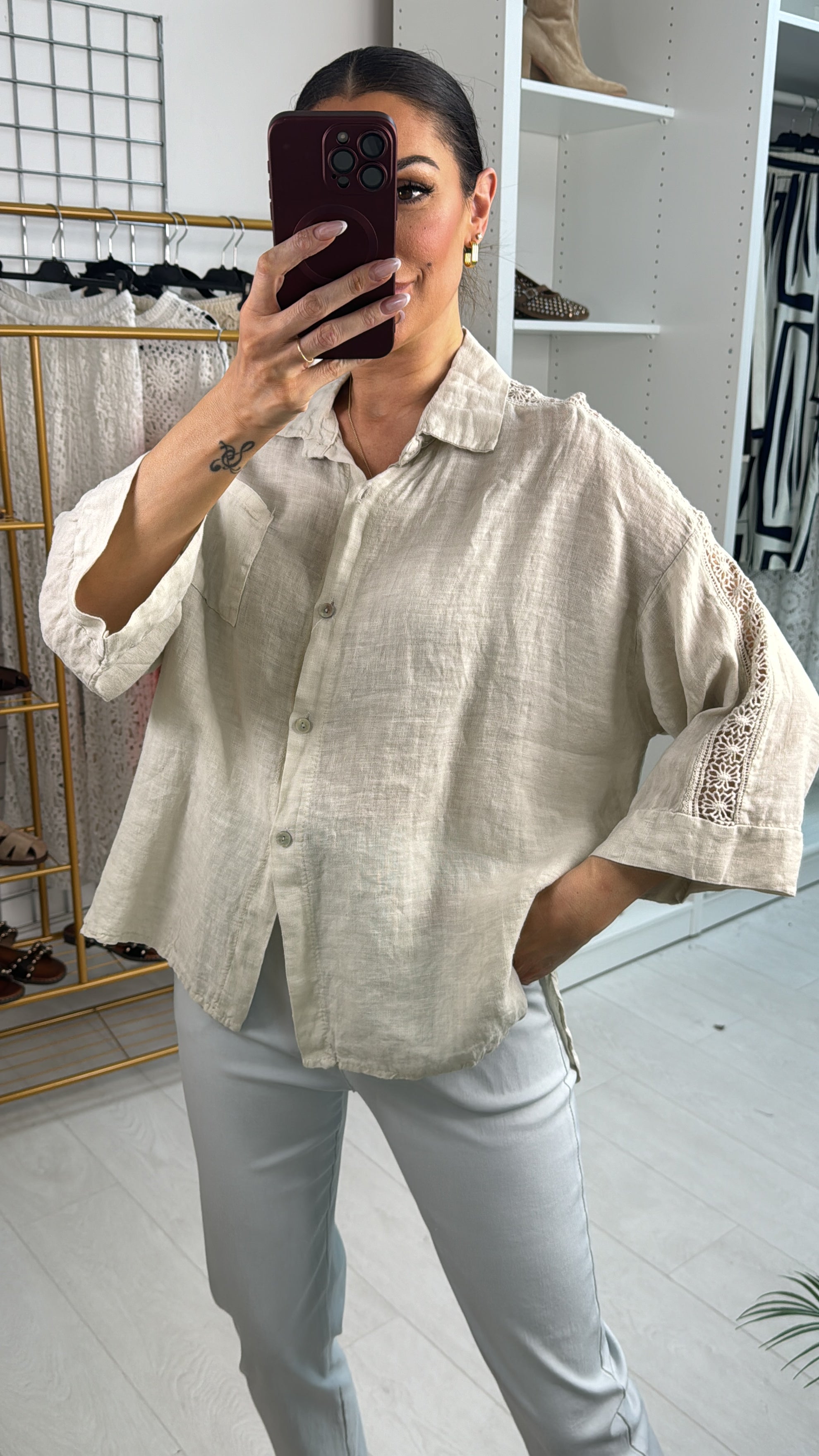 Ezryn Crochet Detail Linen Shirt