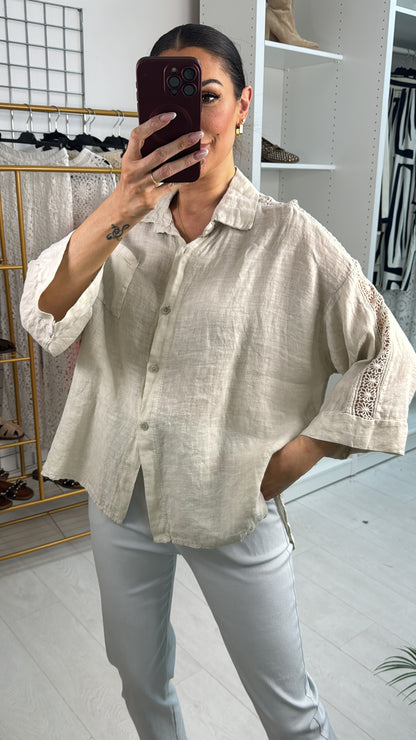 Ezryn Crochet Detail Linen Shirt