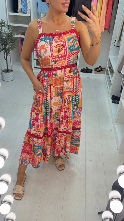 Abia Abstract Print Loose Fit Maxi Dress
