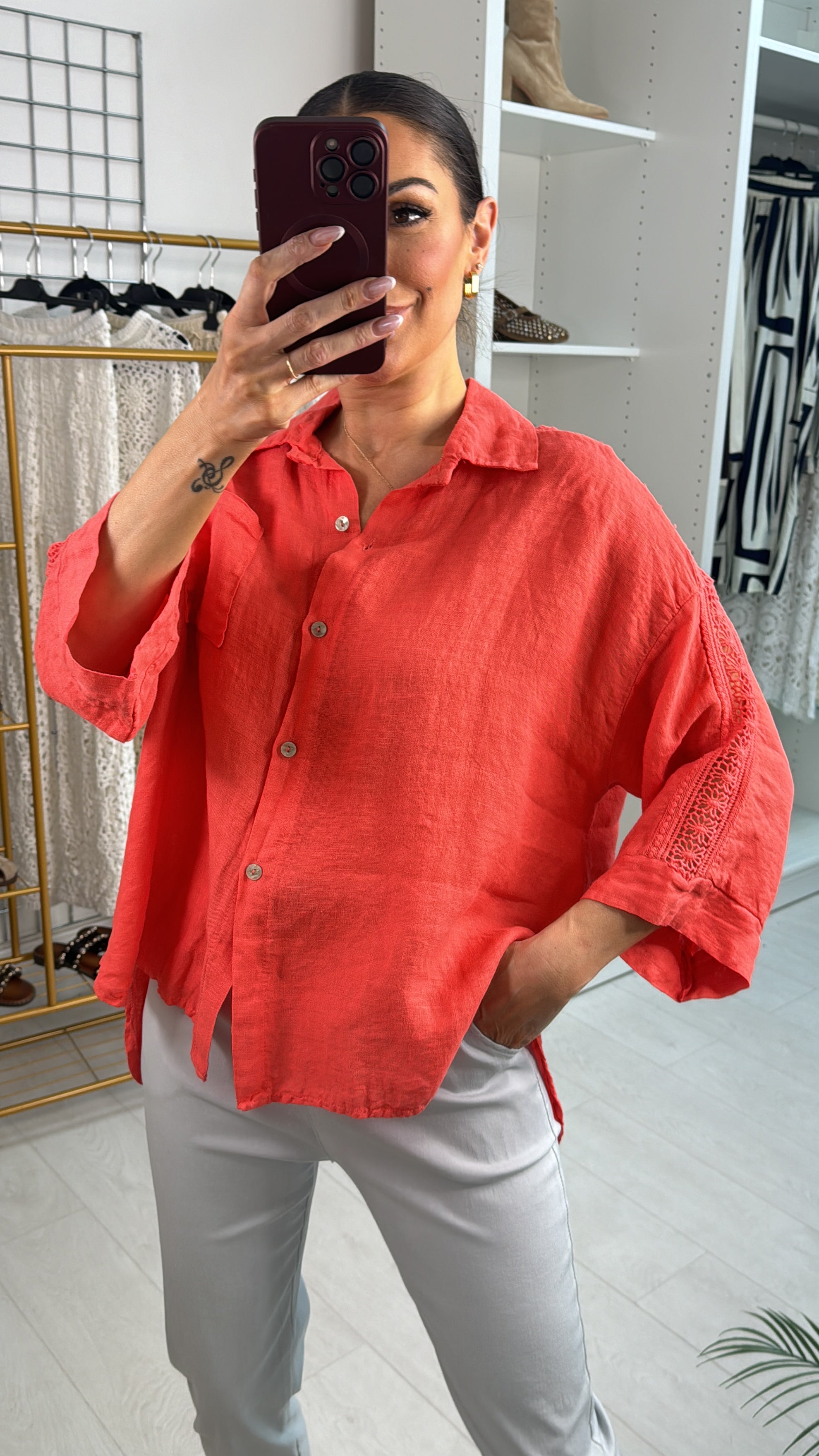 Ezryn Crochet Detail Linen Shirt