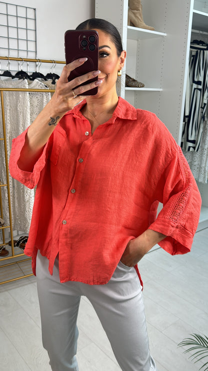 Ezryn Crochet Detail Linen Shirt