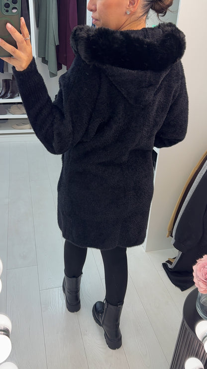 Izaria Super Soft Faux Fur Hooded Longline Cardigan