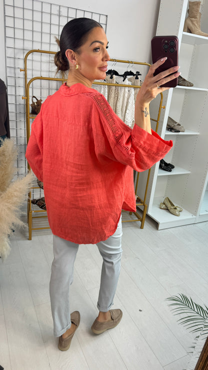 Ezryn Crochet Detail Linen Shirt