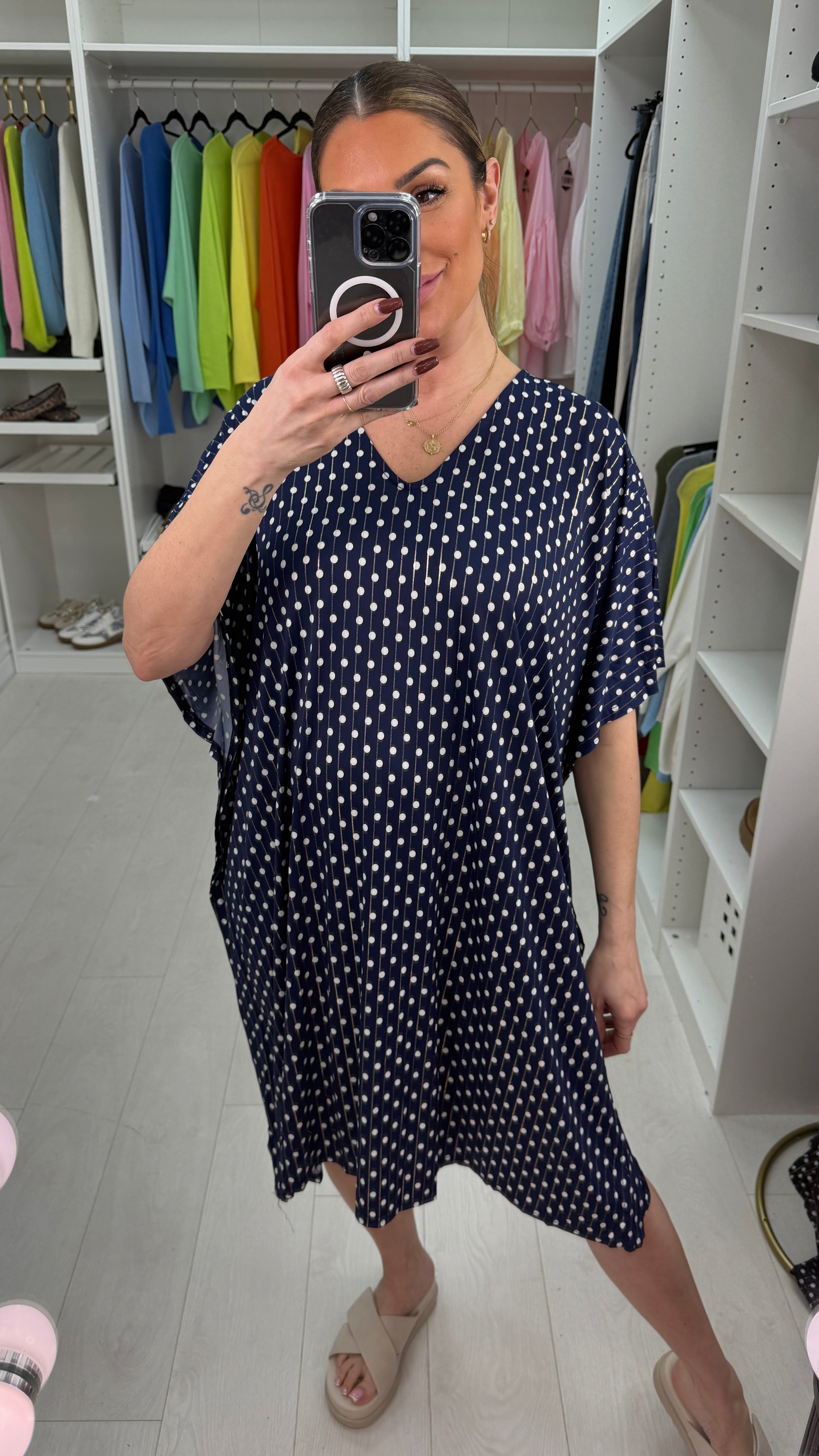 Natalie Polka Dot Loose Fit Magic Midi Dress