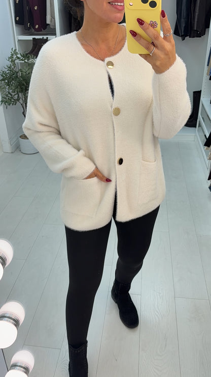 Nellis Super Soft Fluffy Button Front Cardigan
