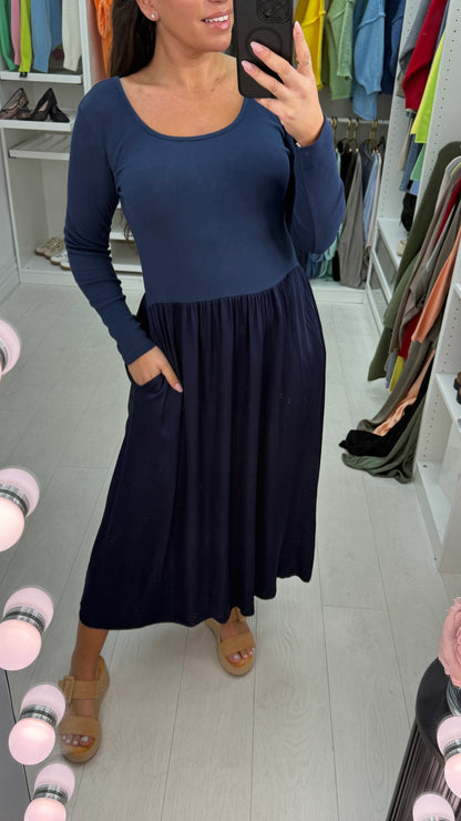 Amanda Plain Long Sleeve Poplin Satin Dress