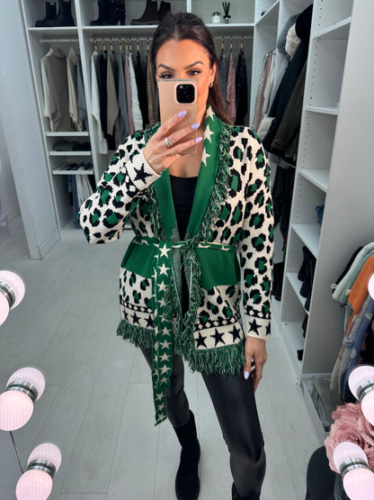 Rayan Cheetah Pattern Belted Cardigan