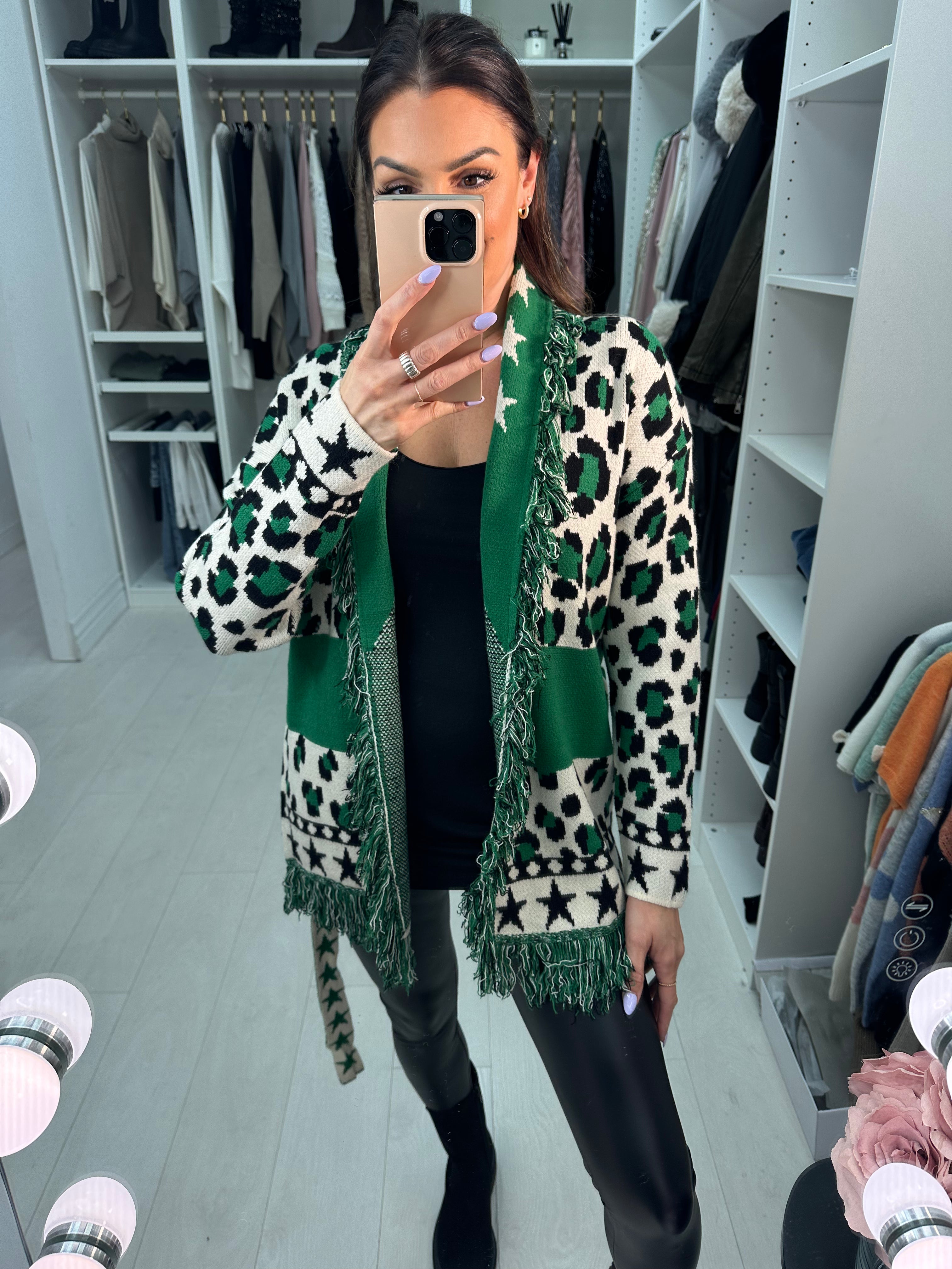 Rayan Cheetah Pattern Belted Cardigan