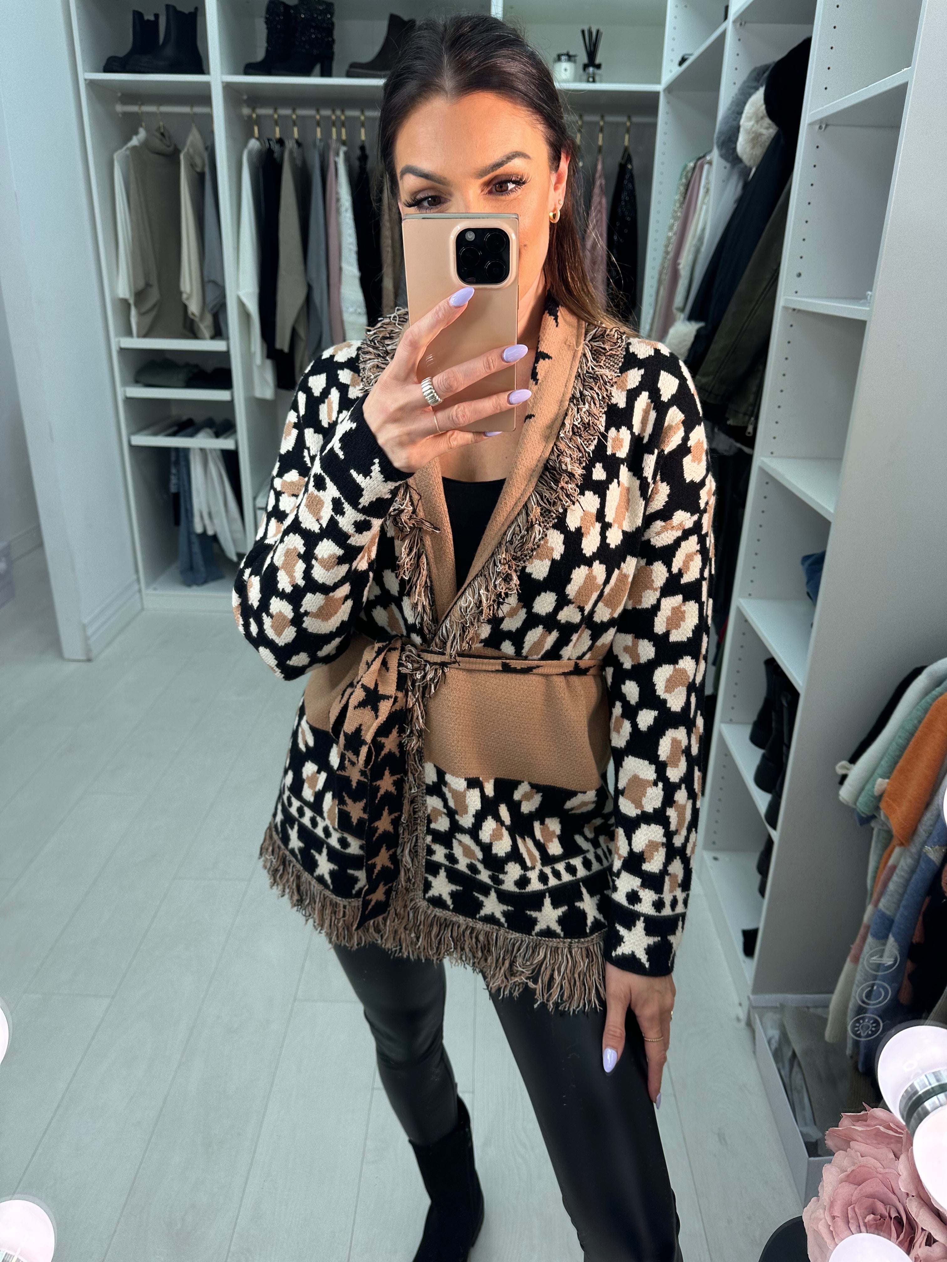 Rayan Cheetah Pattern Belted Cardigan