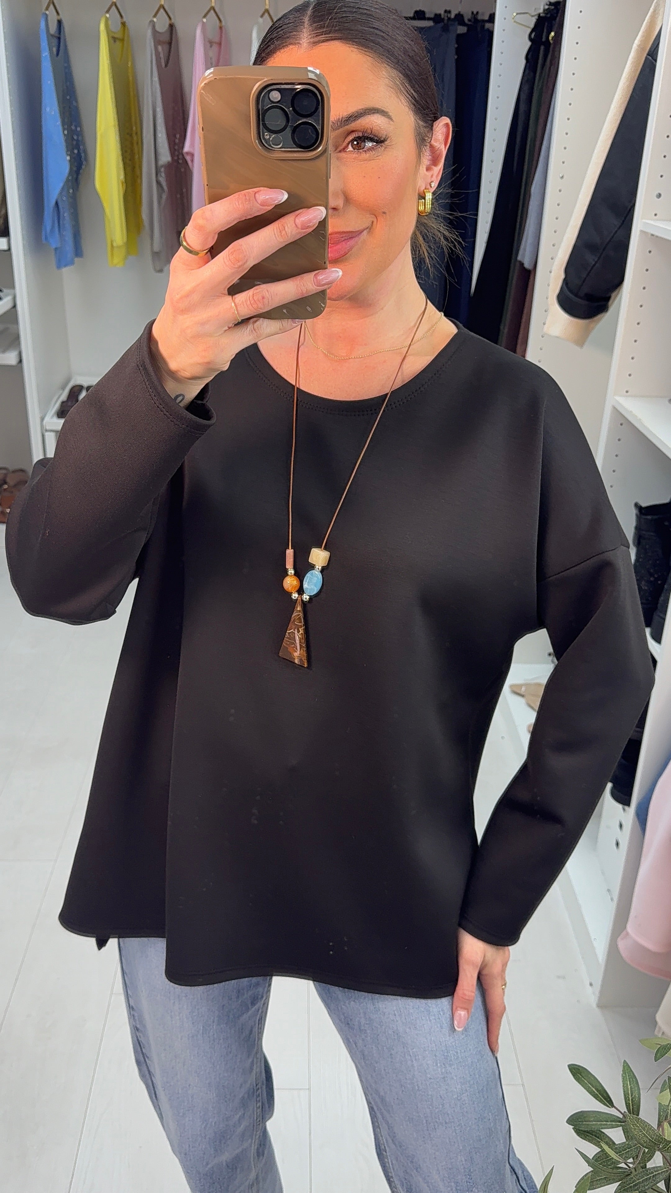 Adalie Plain Necklace Loose Fit Top