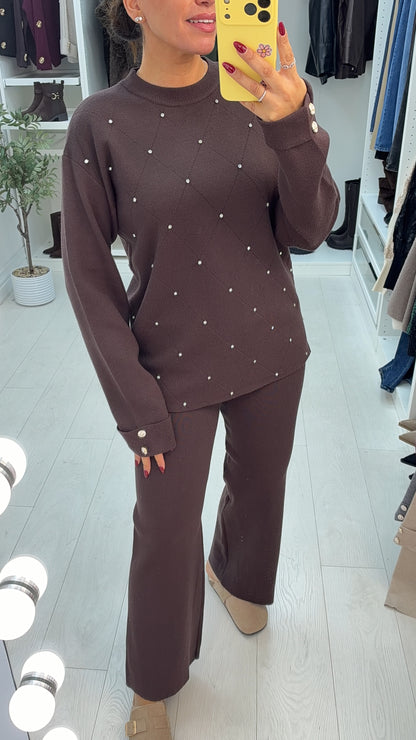 Ottie Plain Diamante Embellished Loungewear Set