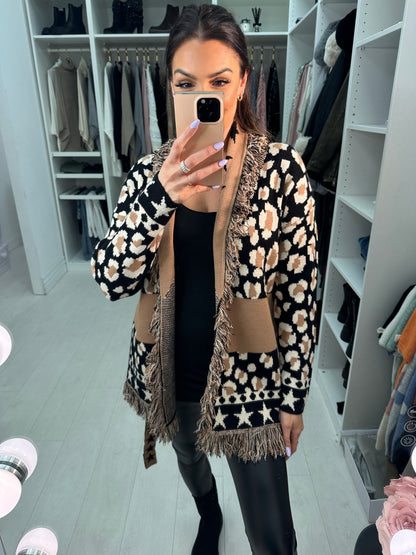 Rayan Cheetah Pattern Belted Cardigan