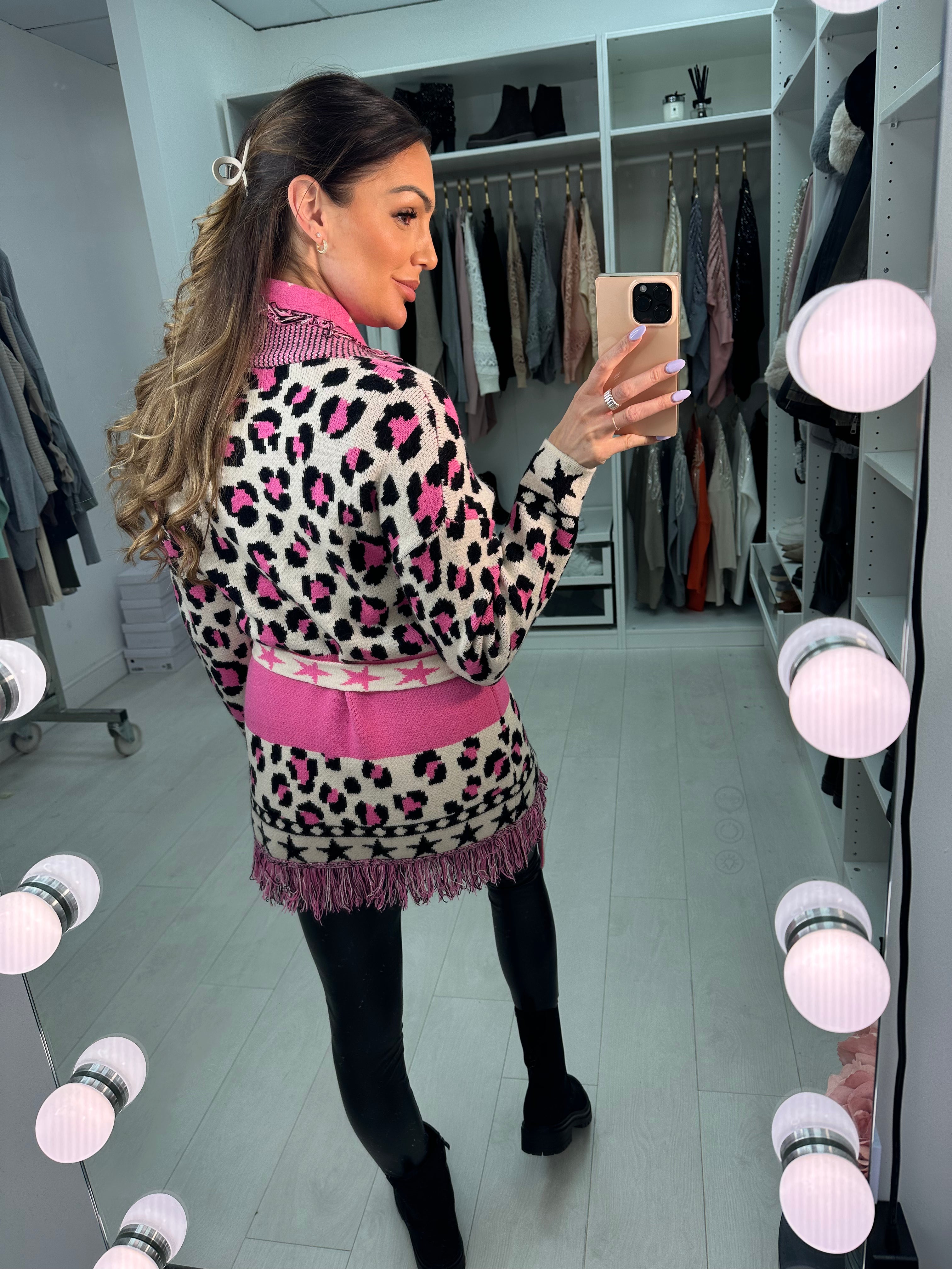 Rayan Cheetah Pattern Belted Cardigan