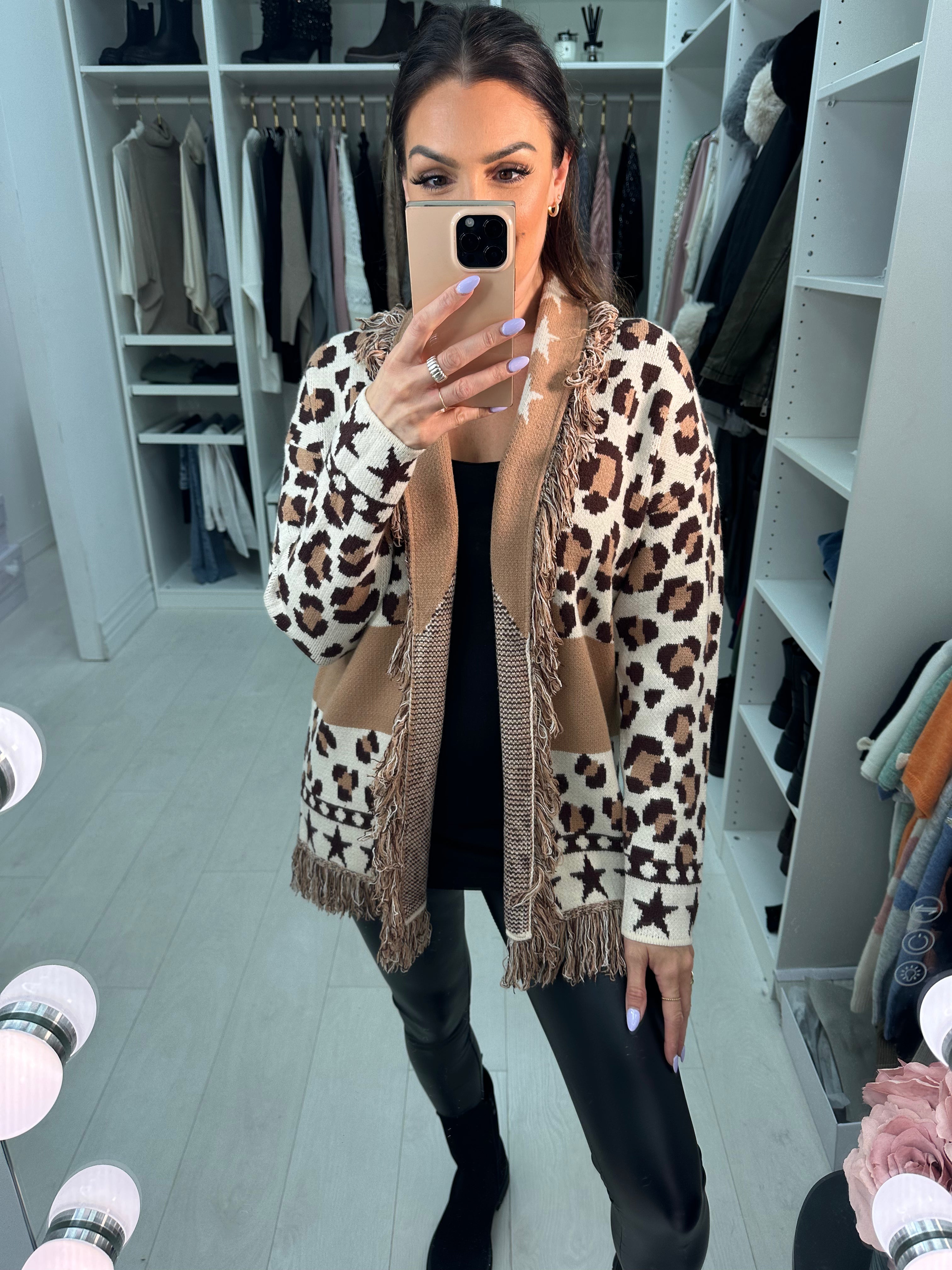 Rayan Cheetah Pattern Belted Cardigan