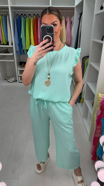 Fidelia Frill Detail Crepe Culotte Co-Ord Set