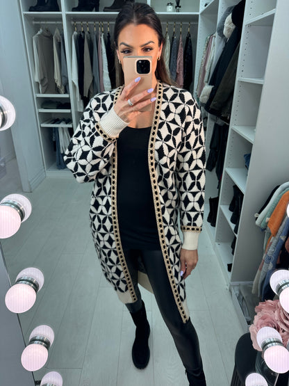 Romee Geometric Pattern Longline Cardigan