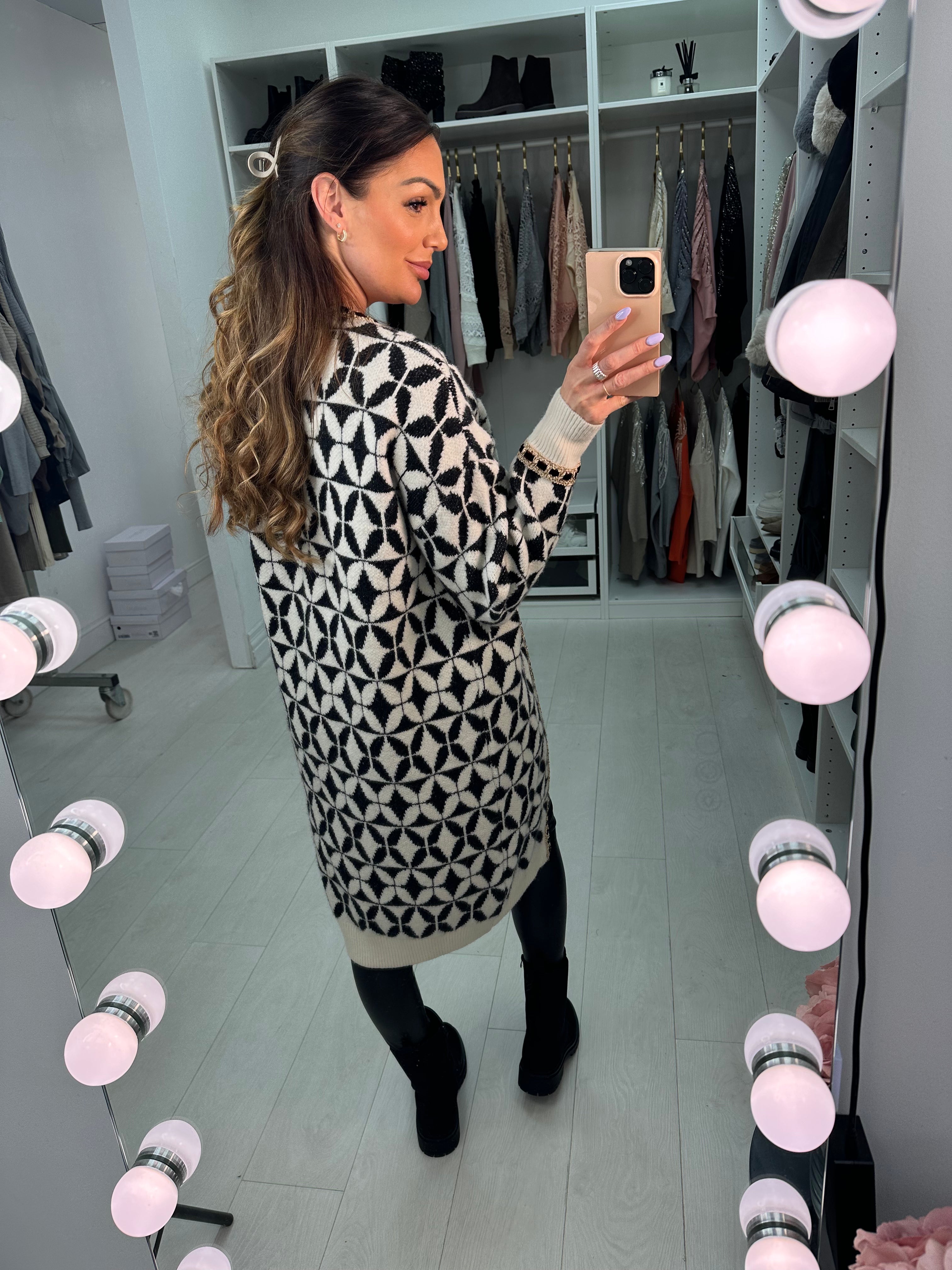 Romee Geometric Pattern Longline Cardigan