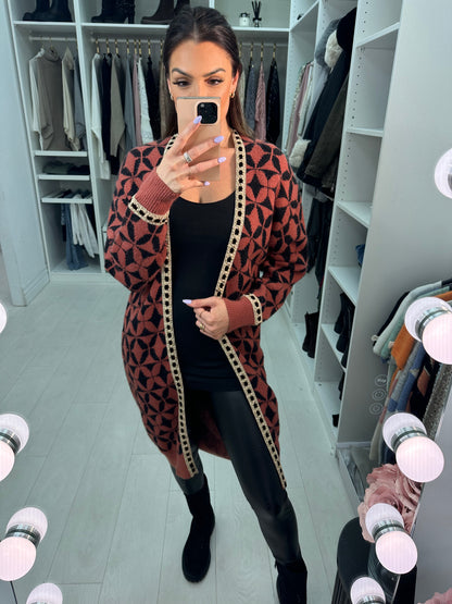 Romee Geometric Pattern Longline Cardigan