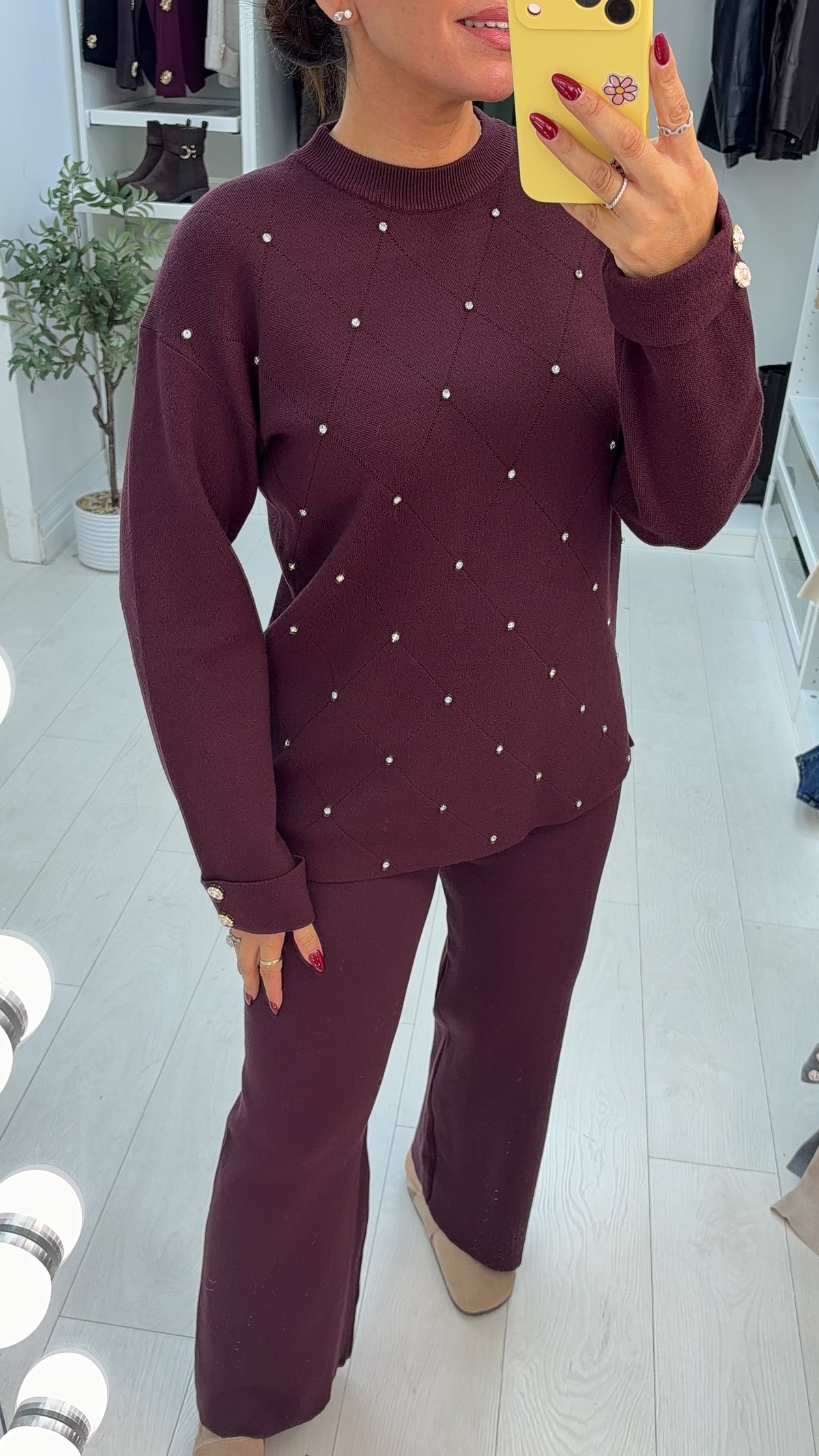 Ottie Plain Diamante Embellished Loungewear Set