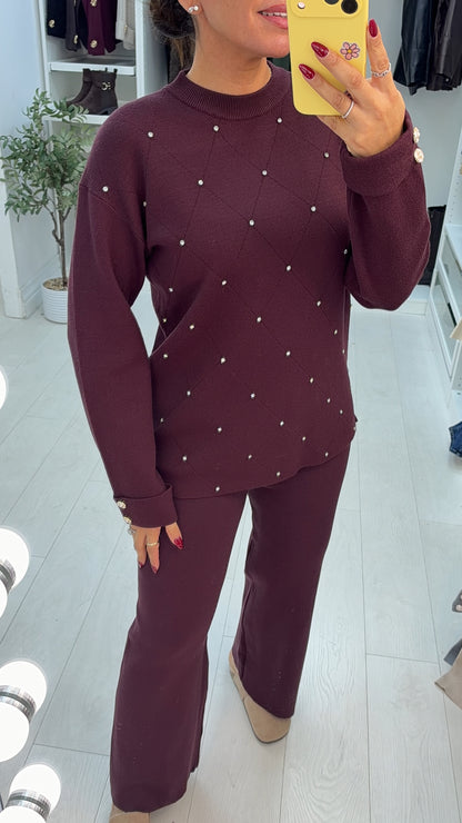 Ottie Plain Diamante Embellished Loungewear Set