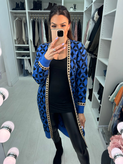 Romee Geometric Pattern Longline Cardigan