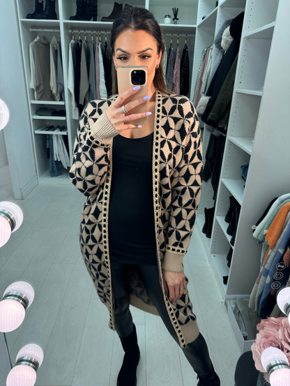 Romee Geometric Pattern Longline Cardigan