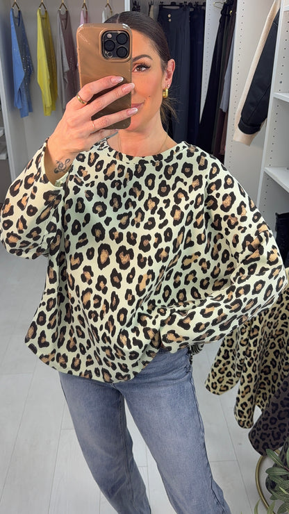 Arietta Leopard Print Loose Fit Sweatshirt