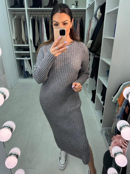 Asira Ribbed Knit Plain Maxi Dress