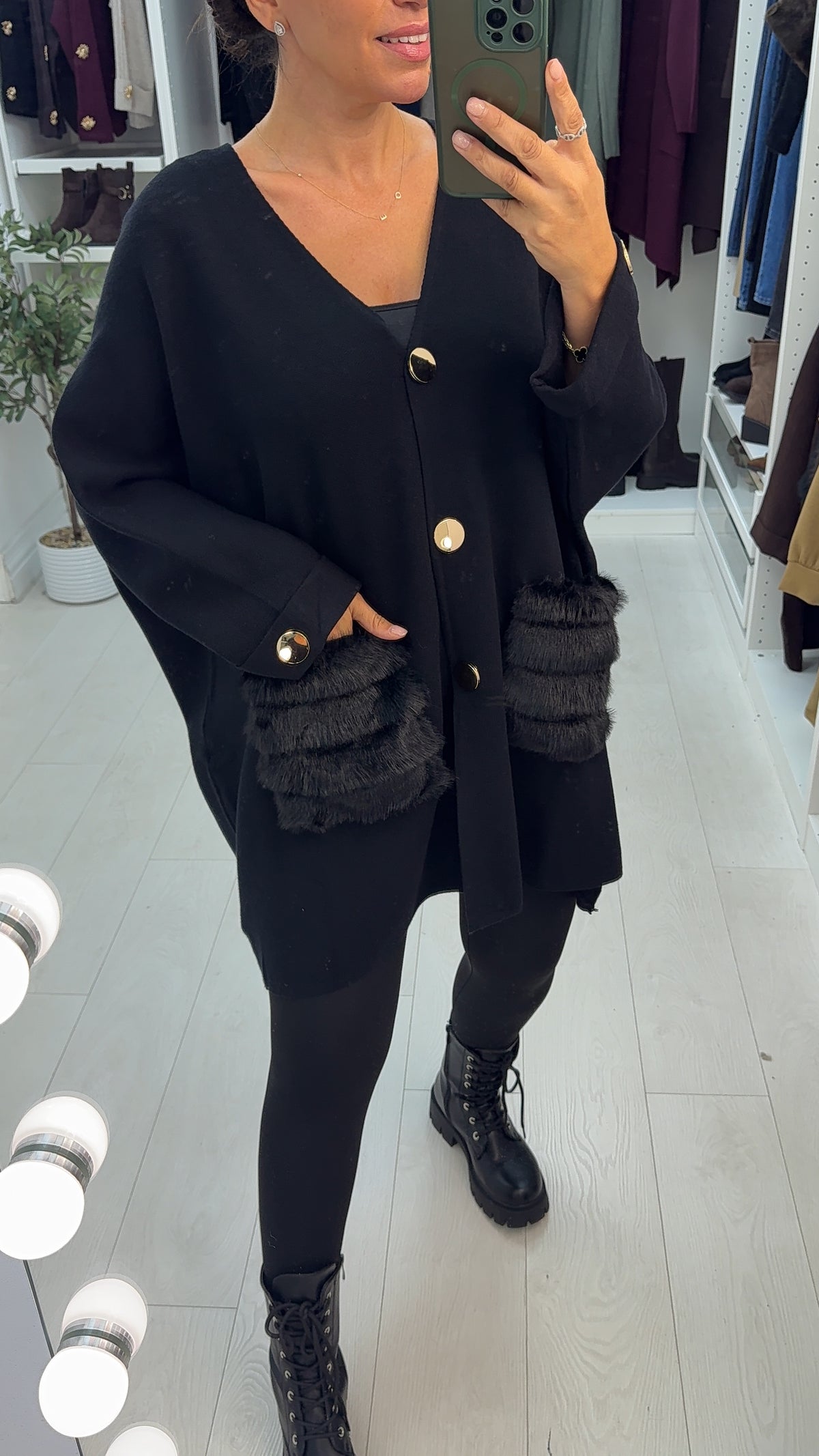 Quintana Faux Fur Pocket Detail Loose Fit Cardigan