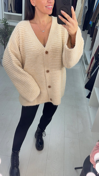 Emmy Plain Button Front Oversized Cardigan