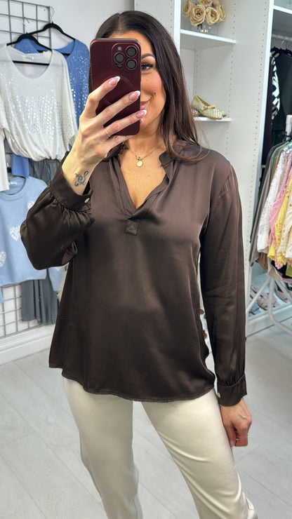 Fida Plain Satin V Neck Blouse